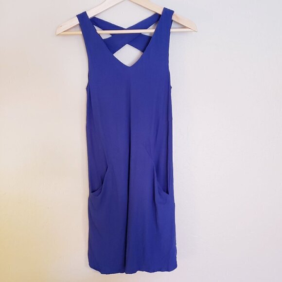 Mango Navy Viscose Cross Back Dress with Pockets - - Picture 1 of 2